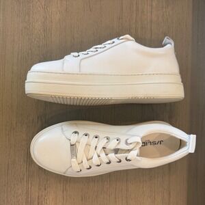 J/Slides‎ Women 6 M White Leather Platform Sneakers Low Top Lace Up Athleisure